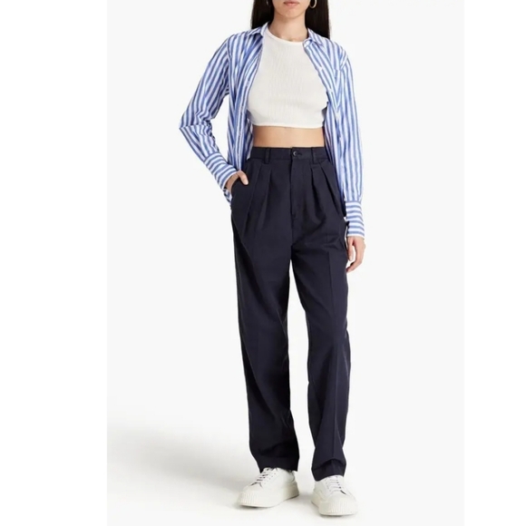 NEW Alex Mill Black Keaton Tapered Cotton Lyocell Pants Trousers Size 10 Pleated - Picture 3 of 12